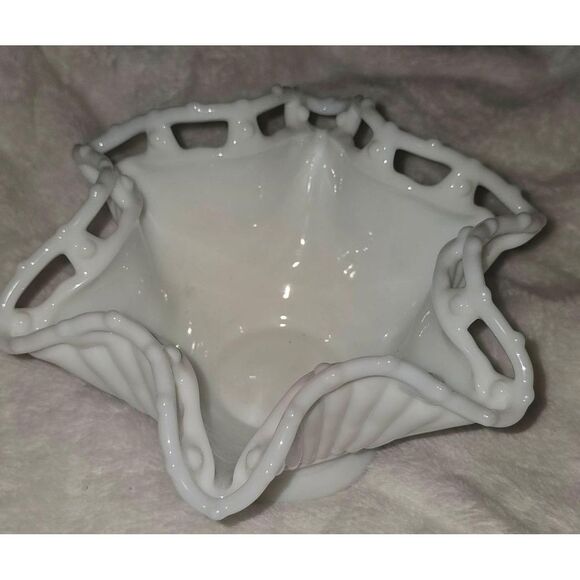West Moreland Other - VintageWest Moreland  Milk Glass Openwork Lattice Edge Decorative Bowl Candy Dis